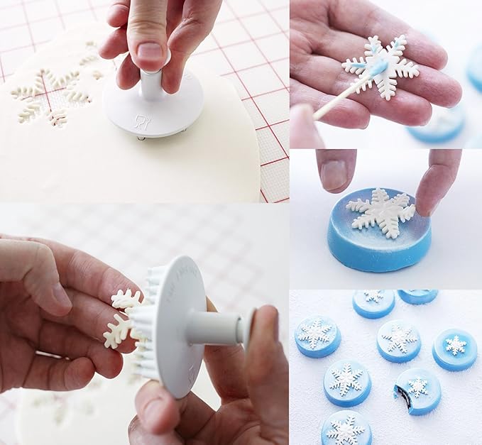 ilauke 6PCS Snowflake Cookie Cutters Decorating Fondant Embossing Tool Christmas Cookie Cutters Snowflake Plunger Cake Cutter