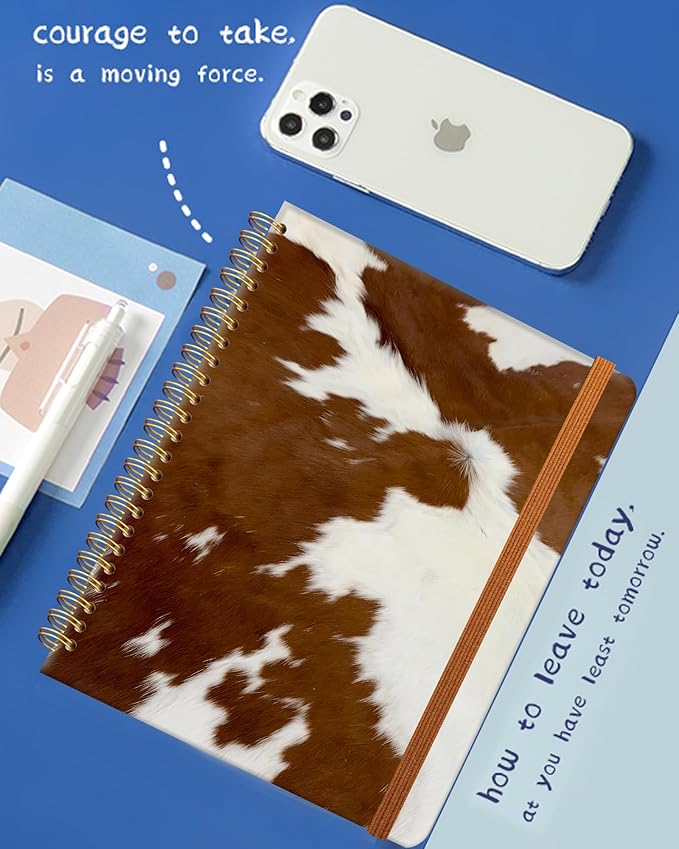 Ruled Spiral Writing Notebook,A5 Hardcover Lined College Journal for Women,Strong Twin-Wire Binding with Premium Paper,8.4" X 6",Perfect for School,Office,Home(Western Fur Cow)