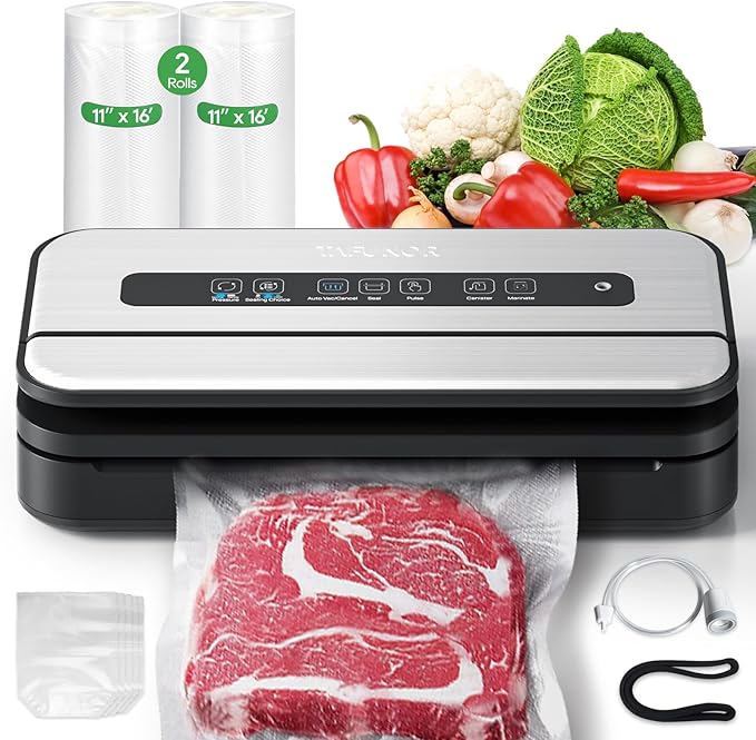 Vacuum Sealer, 90Kpa Food Vacuum Sealer Machine Built-in Cutter & Bag Storage, Food Preservation Dry/Moist/Liquid Mode, Handle Locked Design