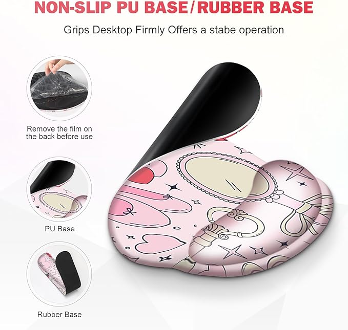 Gaming Mouse Pad, Large Desk Mat, Cute Desk Pad Protector, 4in1 XXL Mousepad + Keyboard Wrist Rest+Mouse Wrist Rest+Coaster Set with Ergonomic Desk Pad for Home Office Computer, Adorable Rose Bow