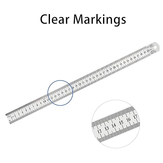 16 Inch Stainless Steel Ruler, Metal Straight Edge Ruler with Metric and Imperial Scales for School, Office, Workshop, 2-Pack