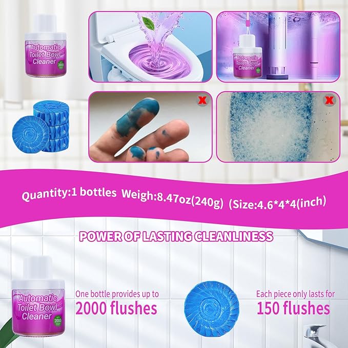 X-Txxlplus Toilet Bowl Cleaners, Toilet Cleaner, Automatic Long Lasting Continuous Toilet Bowl Cleaner, Prevent Stain Build Up Deep Clean, Each Pack for About 3 Months' Supply, Pink