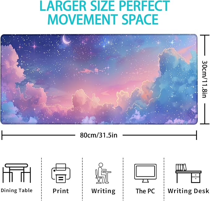 Gaming Mouse Pad, Starry Sky-Themed Mouse Pad, Desk Mat, Non-Slip Rubber Base MousePads for Computers Laptop Office School Home Accessories Decor 31.5" x 11.8"