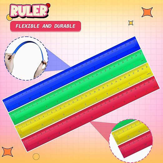 60 Pcs 12 Inch Plastic Rulers Bulk Kid Ruler for School Back to School Supplies, Flexible Assorted Color Ruler with Centimeters and Inches for Students School Education (60)