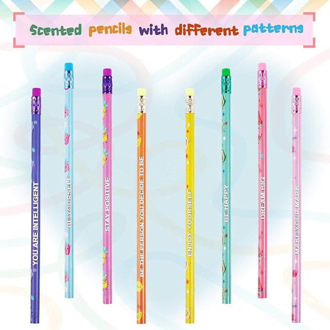 200 Pcs Scented Pencils Bulk, Fun Pencils with Eraser, Cute Wood Pencil with Inspirational Motivational, Wooden Pencil for Classroom Student Reward Girls Boys Gifts Supplies,8 Fruit Styles