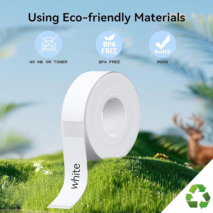 EEBBL D30 Label Maker Tape, Thermal Self-Adhesive 14x40mm (0.55"x1.57"), Compatible With D30 Portable Printer, 185 Labels/Roll (White)