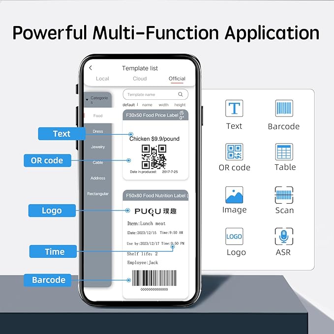 PUQU Q1 Label Maker Machine with 40x30mm Tape, All Free APP with 1000 Icons and 200 Templates, 2 Inch Portable Bluetooth Label Printer for Address, Barcode, Cable, Jewelry, Organizing, Storage, White