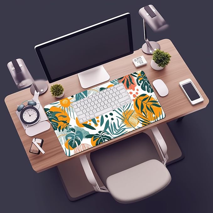 Tropical Leaves Large Mousepad 31.5 x 15.7 inch, XXL Waterproof Desk Mat Gaming Mouse Pad, Aesthetic Flowers Desktop Mat, Laptop Pad, Computer Writing Mat for Home Office Desk Decor