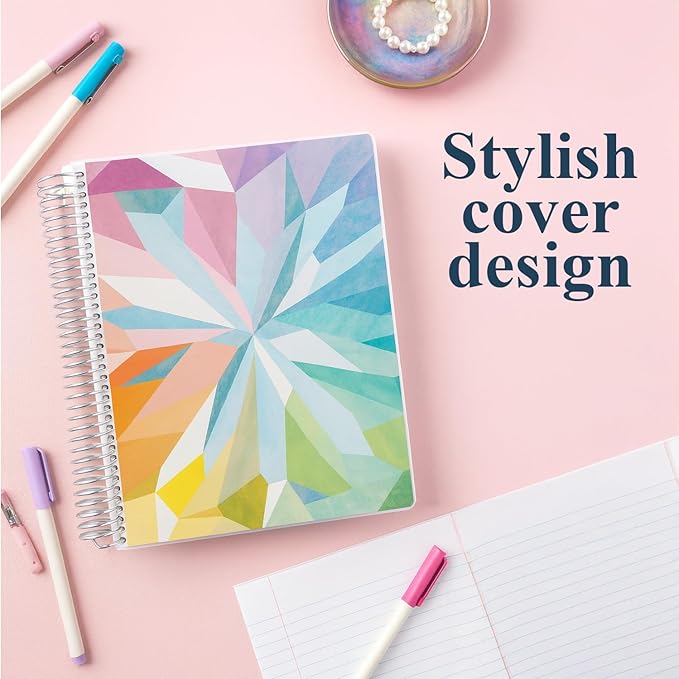 Erin Condren 8.5" X 11" Spiral Bound Productivity Notebook, Kaleidoscope Colorful, Functional 160 Lined Page and 80Lb Thick Paper Spiral Notebook, Stickers Included