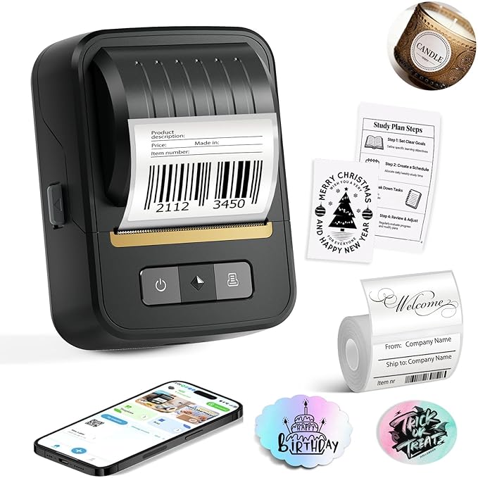 Label Maker Machine with Tape, 2 Inch Portable Bluetooth Label Makers, N20 Wireless Thermal Label Printer for Small Business, Office, Home, School, Barcode Address Logo Inkless Labeler for Phone