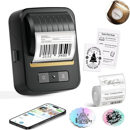 Label Maker Machine with Tape, 2 Inch Portable Bluetooth Label Makers, N20 Wireless Thermal Label Printer for Small Business, Office, Home, School, Barcode Address Logo Inkless Labeler for Phone