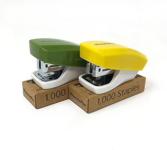 Desk Accessories - Aria Premium Mini Stapler Set - with Built-in Staple Removers, 2000 Standard Staples Included - for Office, School, and Travel, Set of 2, Yellow & Green