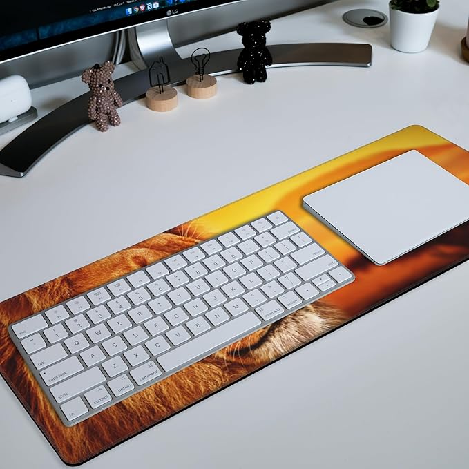 Lion at Sunset Mouse Pad Desk Mat XL Large Gaming Mousepad Extended Computer Keyboard Mat with Non-Slip Rubber Base and Stitched Edge 11.8 x 31.5 Inch for Gaming and Office Work