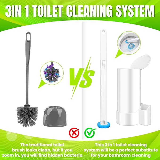 KOKL Disposable Toilet Bowl Wand Refills, Toilet Refill Pads, Disposable Toilet Brush Heads for Bathroom Cleaning, 48 Count