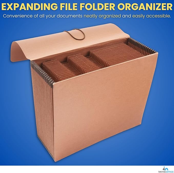 1InTheOffice Expanding File Folder Organizer, Accordion Folder with Flap, A-Z File Organizer Letter Size, Brown
