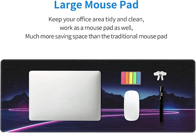 Neon Star Mountains Large Mouse Pad, Gaming Desk Mat, XL Keyboard Desk Pad Mat for Desktop, 31.5"x11.8" Non-Slip Base Big Mousepad with Stitched Edges