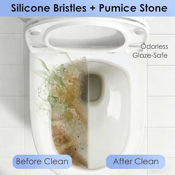 QUIVIX Toilet Cleaner Brush, Silicone Toilet Brush+Pumice Stone for Toilet Cleaning, with Non-Slip Long Handle, Wall Mounted/Floor Standing, Toilet Brush Set for Bathroom RVs