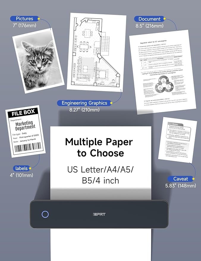 iDPRT MT610 Pro Portable Thermal Printer, 300DPI HD Mobile-Travel-Printers, Inkless-Wireless-Small-Printer for Home Use, Office, Vehicles, Bluetooth Printers Supports 8.5" x 11" US Letter&A4&A5 Size