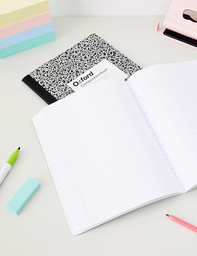 Oxford Composition Notebooks, Wide Ruled Paper, 9-3/4 x 7-1/2 Inches, 100 Sheets, Black, (63764) | (Pack of 24)