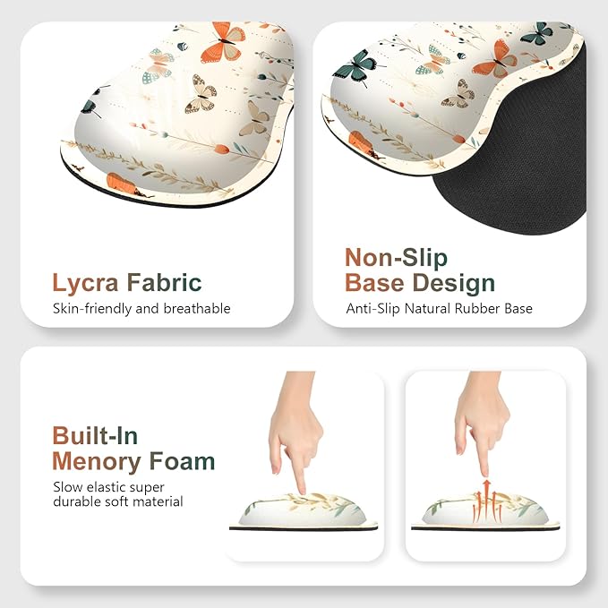 Desk Mat Gaming Mouse Pad, Cute Desk Matt Keyboard Wrist Rest for Desktop, Anti-Slip Mousepad with Stitched Edges, XXL Large Mouse Pad with Wrist Support for Desk Computer I Beige Buttefly