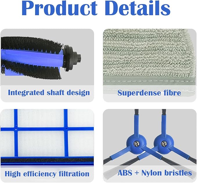 Replacement Parts Kit Fit for Eufy RoboVac L70 Hybrid Robot Vacuum Cleaner Accessories, 1 Rolling Brush 2 Mop Pads 2 HEPA Filters 2 Side Brushes