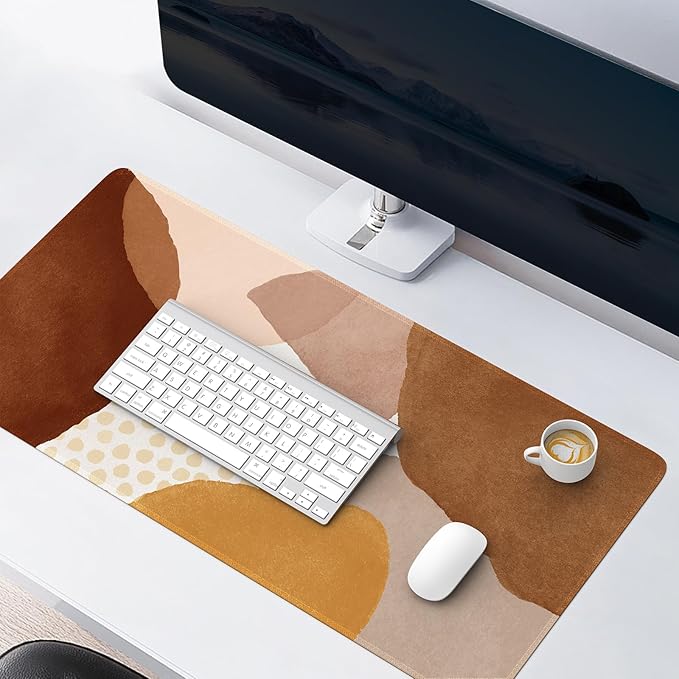 HAOCOO Mouse Pad, Computer Desk Mat, Large Mouse Pad for Desk, XXL Gaming Boho Mousepad Cute for Desktop with Non-Slip Base, Waterproof Laptop Keyboard Mat for Office Home,Boho Brown Tan