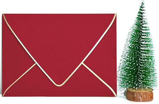 A7 Red Envelopes 5 x 7 With Gold Border,- 50 Pack,For 5x7 Cards| Quick Self Seal| Perfect for Weddings, Invitations, Photos, Graduation, Baby Shower| Thick Luxury paper|5.25 x 7.25 Inches