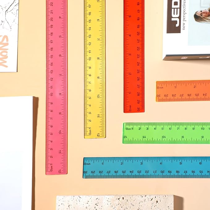 120 Pack 12 Inch Plastic Rulers Bulk for Back to School Supplies Flexible Transparent Assorted Color Ruler with Centimeters and Inches for Office Usage (6 Colors)