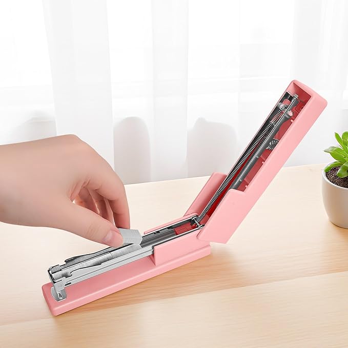 Office Desktop Stapler - 25 Sheet Capacity with 830 Staples and Staple Remover,Staplers for Desk,Non-Slip for School, Home, Pink
