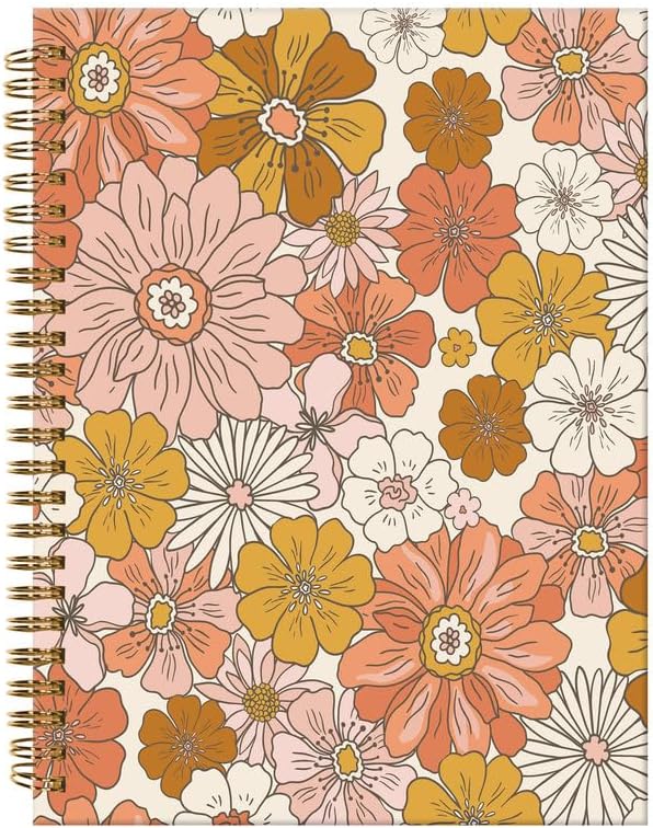 Spiral Journal Notebook,A5 Hardcover Lined Journals for Women Girl 6 x 8.3 in,120 Pages Thick Paper,Cute College Ruled Writing Notebook for Gifts Office Work School(Boho Flower)
