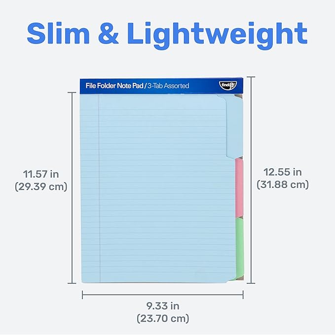 Find It File Folder Notepad - Pack of 36-9.5 x 12.5 Inch Notebook Organizer Folders for Filing, Document, and Clipboard Organization - Assorted Colors