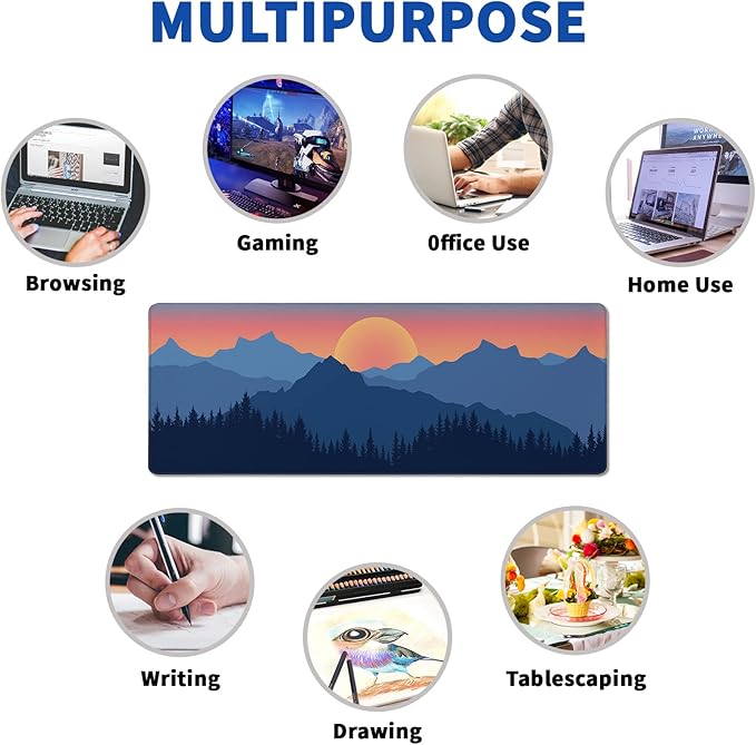 Japanese Mountain Landscape Gaming Mouse Pad XL Extended Large Mousepad with Nonslip Rubber Base Stitched Edges Laptop Computer Keyboard Desk Mat for Office Home and Game