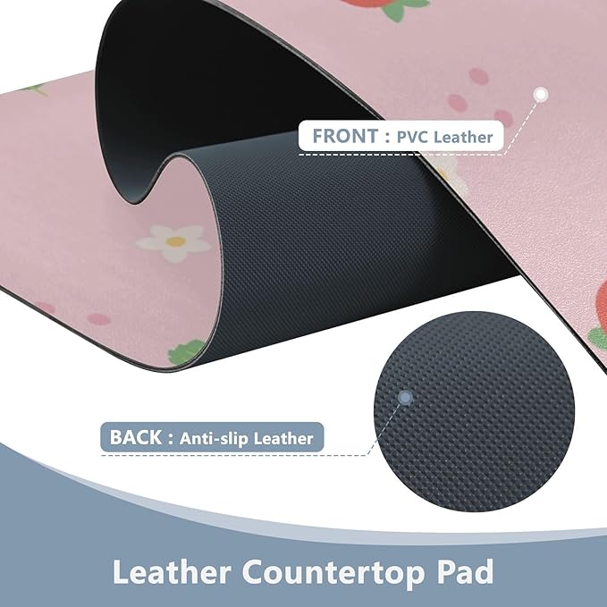 Mouse Pad Desk Mat Leather Desk Pad Large Gaming Desk Cover Protector Mat for Keyboard Computer Laptop Office Waterproof 35.4 x 16.5 Inch Cute Strawberry