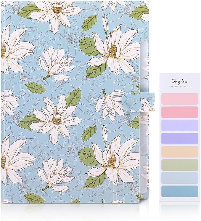 SKYDUE Expanding File Folder with 5 Pockets, Accordion File Organizer,Portable Receipt Paper Documents Organizer,Letter Size Filing Folder School Office Supplies,Sky Blue