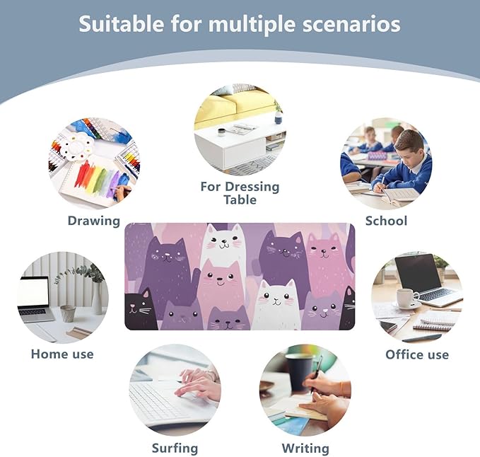Mouse Pad Desk Mat Leather Desk Pad Large Gaming Desk Cover Protector Mat for Keyboard Computer Laptop Office Waterproof 47.2 x 23.6 Inch Pink and Purple Cats