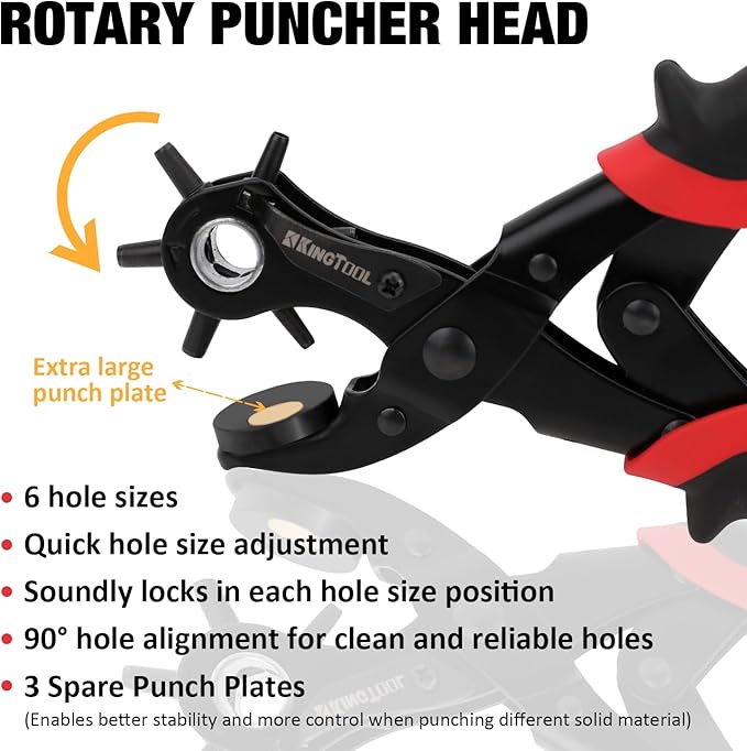 KingTool Leather Hole Punch Set, Super Heavy Duty Rotary Puncher, Multi Hole Sizes Maker Tool
