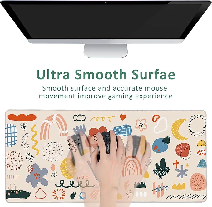 Large Mouse Pad Creative Cartoon Doodle Extended Gaming Mouse Pad Desk Mat Stitched Edges Mousepad Non-Slip Rubber Base Keyboard Pad for Laptop Computer PC 35.4 x 15.7 inches
