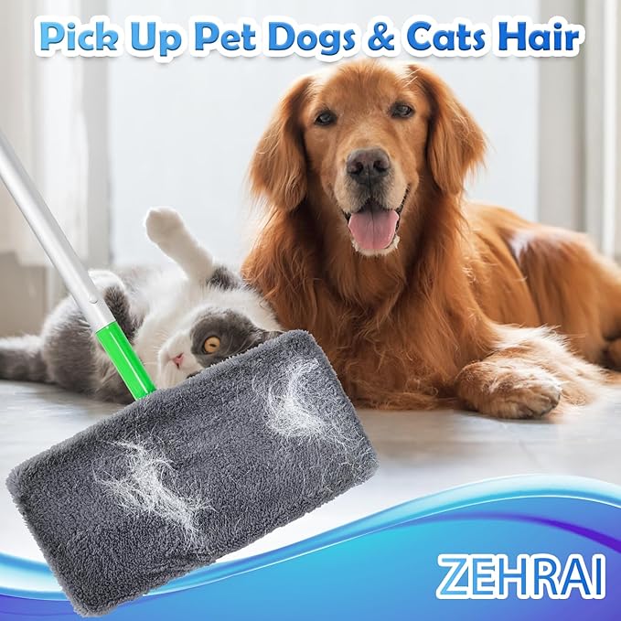 ZEHRAI 6 Pack Reusable Microfiber Mop Pads Compatible with Swiffer Sweeper Mop, Dry Sweeping Cloths & Wet Mopping Cloths, Washable Wet Pads Refill for Hardwood Surface Floor Cleaning