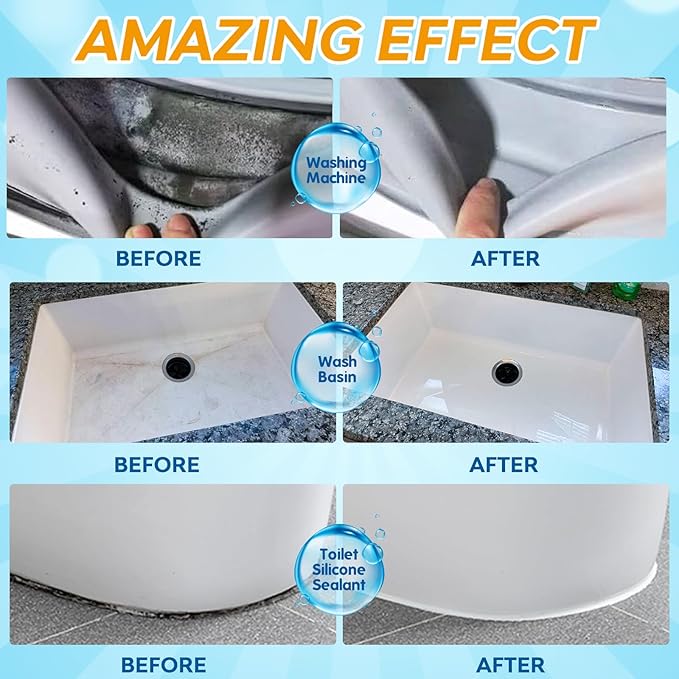 Mold Stain Remover Gel, Washing Machine Gasket Cleaner for Front Loader Washer Rubber Seal Home Stain Removal Gel for Grout, Caulk, Refrigerator, Shower, Bathtub, Bathroom Cleaning Solution (5 Fl Oz)