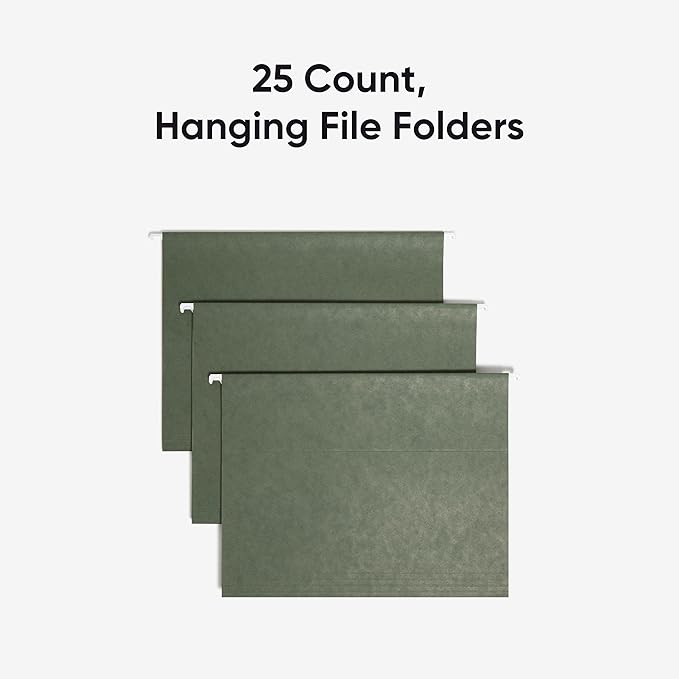 Smead Hanging File Folder, 1/5-Cut Adjustable Tab, Letter Size, Standard Green, Hanging Folders for Filing Cabinets, File Organizer Folder, 25 Per Box (64055)