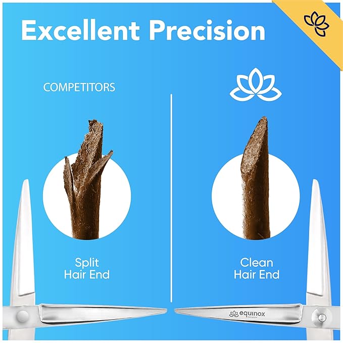 Equinox 6.5" Professional Hair Cutting Scissors for Men & Women - Ice Tempered, Silver - Hair Cutting Shear Professional - Barber Scissor Professional - Shears for Hair Cutting - Haircut Scissors