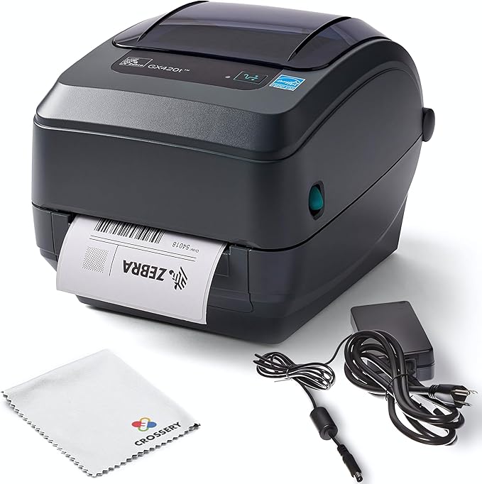 Zebra Label Printer GX420T Direct Thermal Desktop Printer Bundle for Small Business - Includes Zebra GX 420t Label Printer (GX42-102510-150), USB-A Cable and Microfiber Cloth (Renewed)