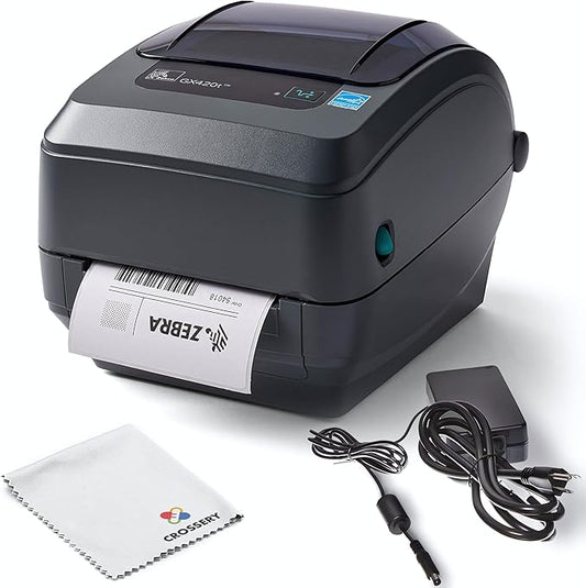 Zebra Label Printer GX420T Direct Thermal Desktop Printer Bundle for Small Business - Includes Zebra GX 420t Label Printer (GX42-102510-150), USB-A Cable and Microfiber Cloth (Renewed)