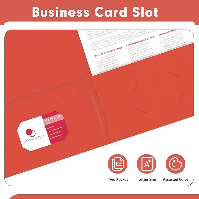 Two Pocket Folders, PANDRI 50 Pack 2 Pocket Folders, Letter Size Paper File Folder for School Office Home Business, Red