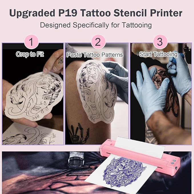 Bagana Tattoo Printer Machine Kit Wireless Bluetooth Thermal Temporary Tattoo Transfer Stencil Printer for Skin Compatible with iOS and Android