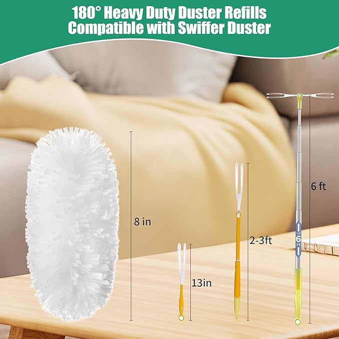 Senowi 30 Count Electrostatic Duster Refills Compatible with Swiffer Duster, Multi-Surface Dusting Refills, Microfibre Feather Dusters for Cleaning, White Unscented