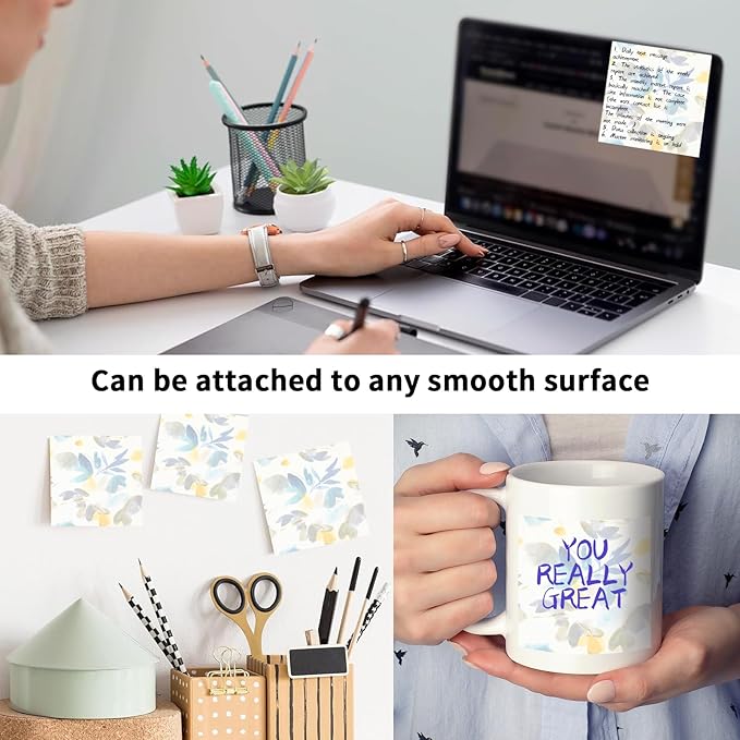 2 Pack Sticky Notes 3x3 Inches, Bright Cute Strong Sticking Power, Easy to Post for Home, Office, 80sheets/Pads, Ink Wash Leaves