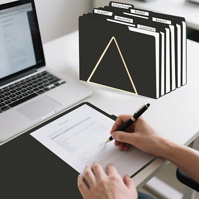 File Folder, HERKKA 30 Pack 1/3 Cut Tab File Folders, File Folders Great for Organizing and Filing, Letter Size, Black