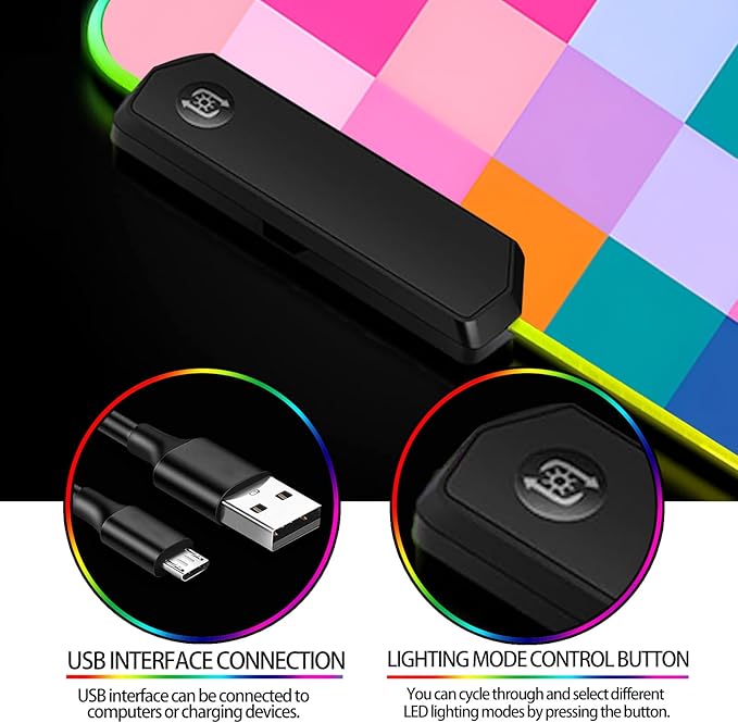 RGB Retro Coloful Checkered Gaming Desk Mat, Computer Keyboard Large Extended Long LED Mouse Pad for Office and Home, XL (W20)