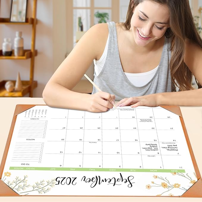 Desk Calendar 2025-2026 with Desk Mat – 22" x 17" Large Desk Pad Calendar Runs From Sep 2025 to Dec 2026, Floral Design Desktop Calendar for Home, Office